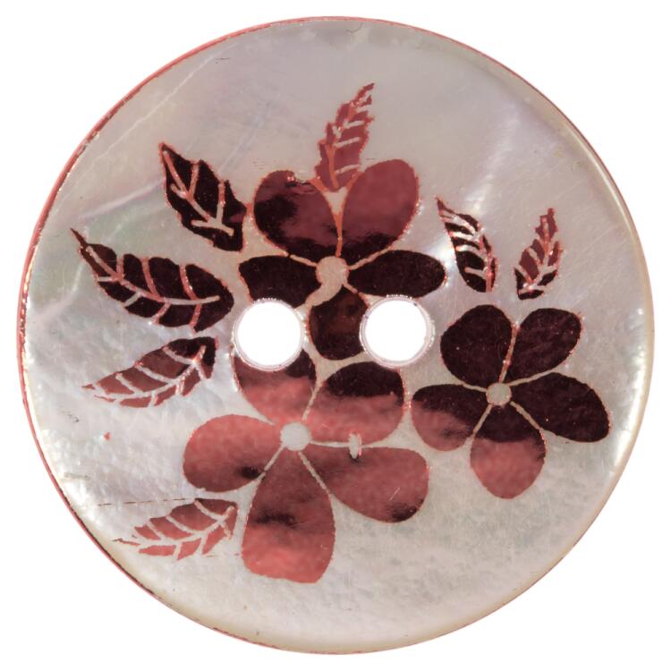 Perlmuttknopf mit floralem Motiv in Metall-Rosa 23mm