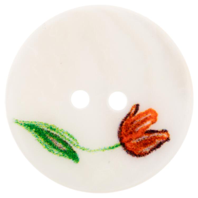 Echter Perlmuttknopf in Weiß mit roter Tulpe