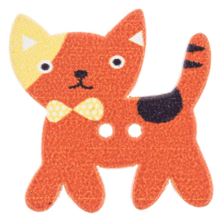 Kinderknopf aus Holz - intelligente Katze in Orange