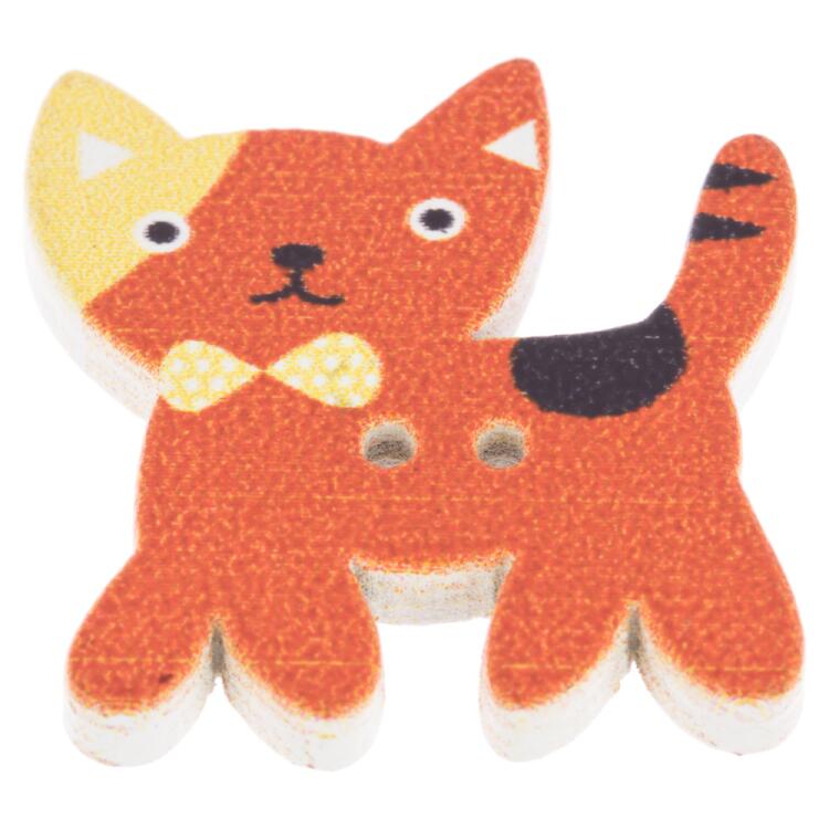 Kinderknopf aus Holz - intelligente Katze in Orange 32mm