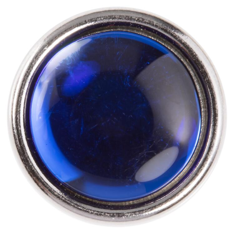 Blusenknopf mit gewölbter Glaseinlage in transparent Royalblau und silberner Metallfassung 10mm