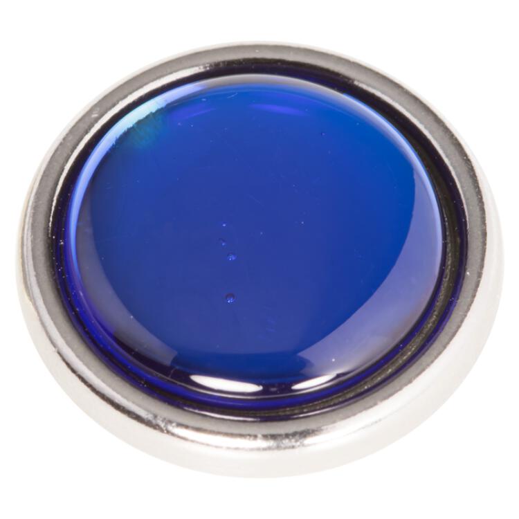 Blusenknopf mit gewölbter Glaseinlage in transparent Royalblau und silberner Metallfassung 20mm
