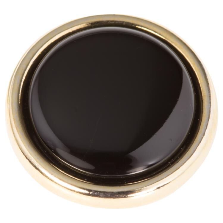 Blusenknopf mit gewölbter Glaseinlage in Schwarz und goldener Metallfassung 10mm