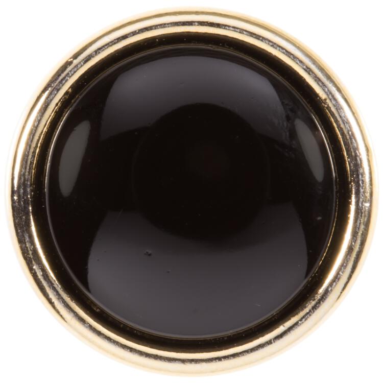 Blusenknopf mit gewölbter Glaseinlage in Schwarz und goldener Metallfassung 10mm