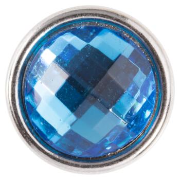 Blusenknopf mit fein facettierter Glaseinlage in transparent Blau und silberner Metallfassung
