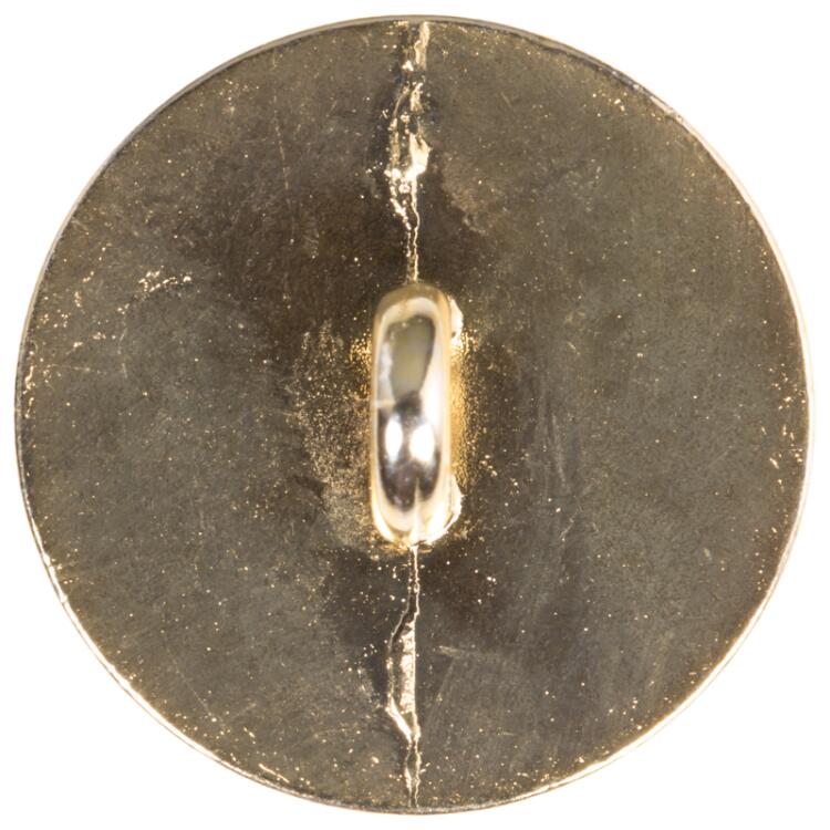 Blusenknopf mit fein facettierter Glaseinlage in transparent Bernsteinorange und goldener Metallfassung 20mm