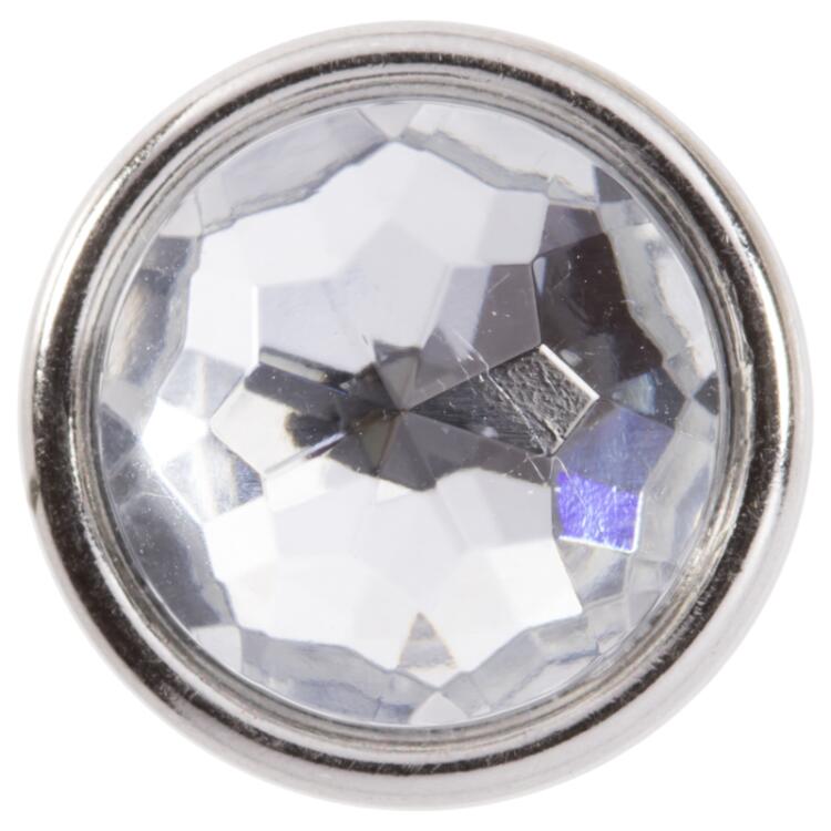 Echter Glasknopf/Kristallknopf transparent mit Rosenschliff in silberner Metallfassung 10mm