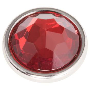 Echter Glasknopf/Kristallknopf in transparent Rot mit Rosenschliff in silberner Metallfassung