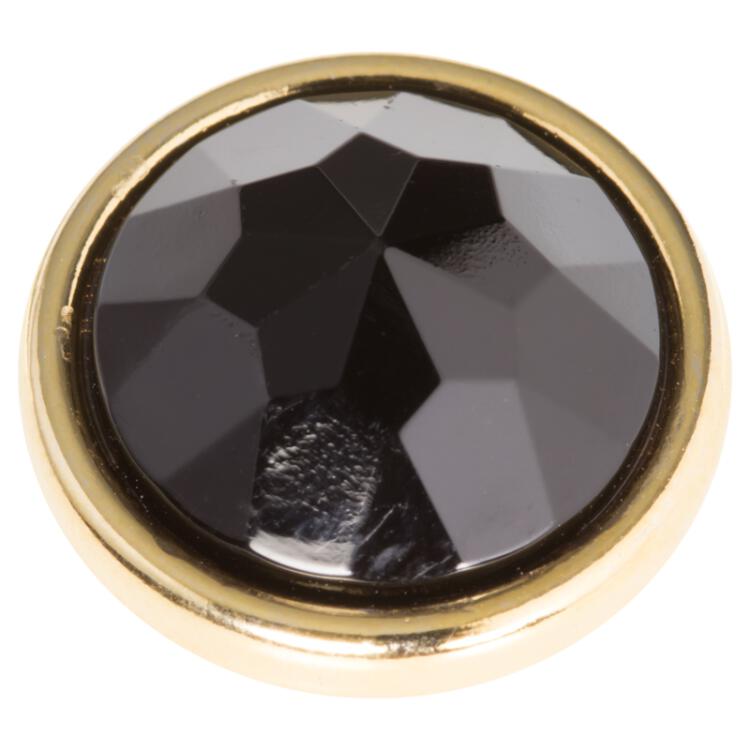 Echter Glasknopf/Kristallknopf in Schwarz mit Rosenschliff in goldener Metallfassung 10mm