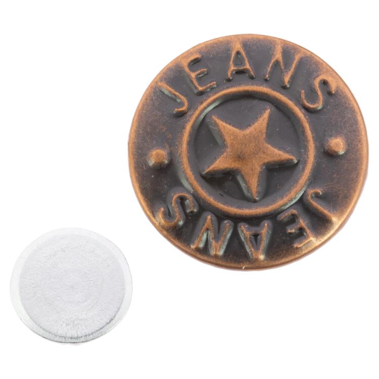 Jeansknopf mit Stern in Kupfer, nähfrei 17mm