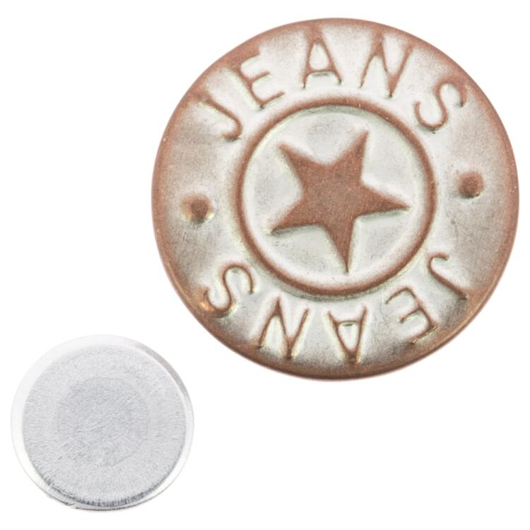 Jeansknopf mit Stern in Kupfer weiß patiniert, nähfrei 17mm