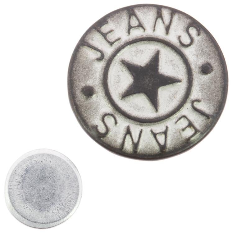 Jeansknopf mit Stern in Schwarz weiß patiniert, nähfrei 17mm
