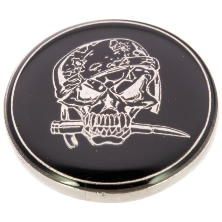Metallknopf in Schwarz mit Piratenschädel in Silber 15mm