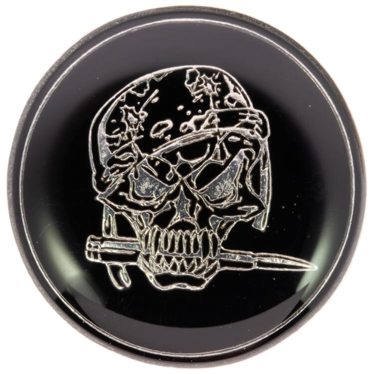Metallknopf in Schwarz mit Piratenschädel in Silber 20mm
