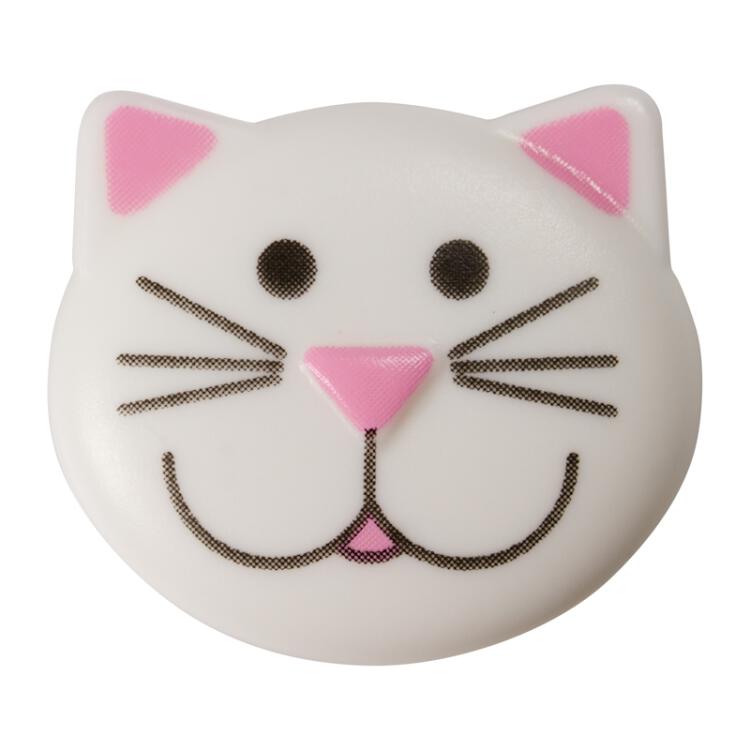 Kinderknopf - witzige Katze in Weiß 20mm