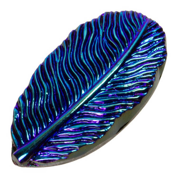 Glasknopf in Feder-Form in irisierend Blau 18mm