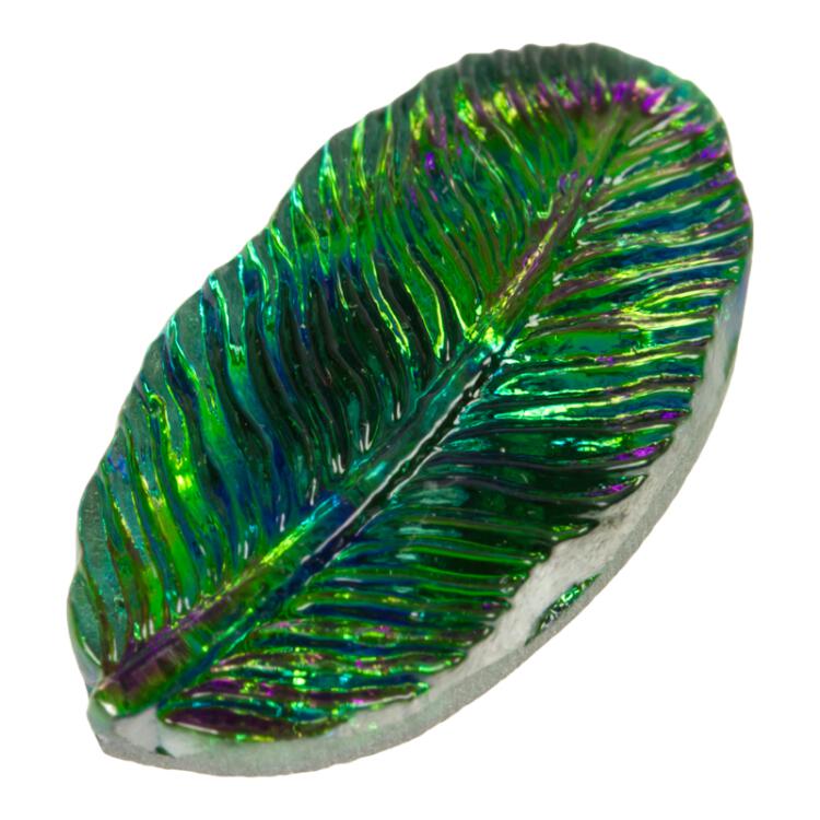 Glasknopf in Feder-Form in irisierend Grün 28mm