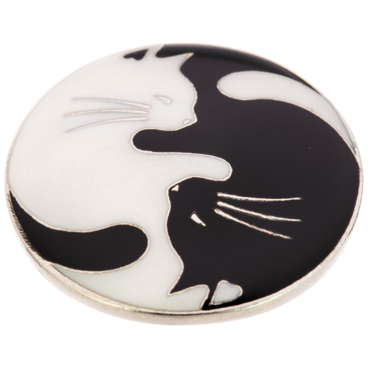 Designerknopf aus Metall mit Yin-Yang-Katzenmotiv in Schwarz-Weiss