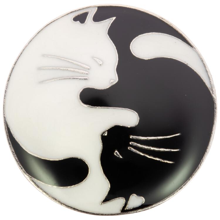 Designerknopf aus Metall mit Yin-Yang-Katzenmotiv in Schwarz-Weiss