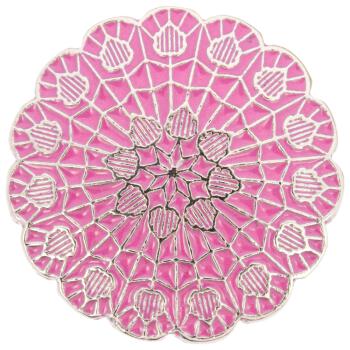 Filigraner Metallknopf in Silber mit rosa Füllung