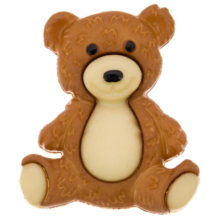Kinderknopf - sitzender Teddybär in Beige-Braun 25mm