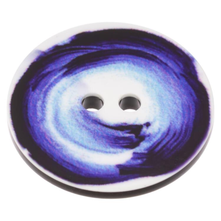 Ausgefallener Sommerknopf aus Kunststoff mit Farbwirbel-Print in Lila-Blautönen 13mm