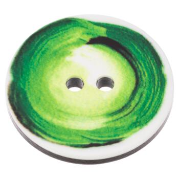 Ausgefallener Sommerknopf aus Kunststoff mit Farbwirbel-Print in Grüntönen