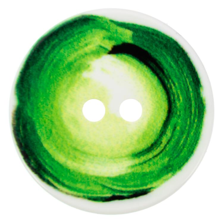 Ausgefallener Sommerknopf aus Kunststoff mit Farbwirbel-Print in Grüntönen 28mm