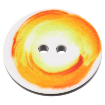 Ausgefallener Sommerknopf aus Kunststoff mit Farbwirbel-Print in Orangetönen