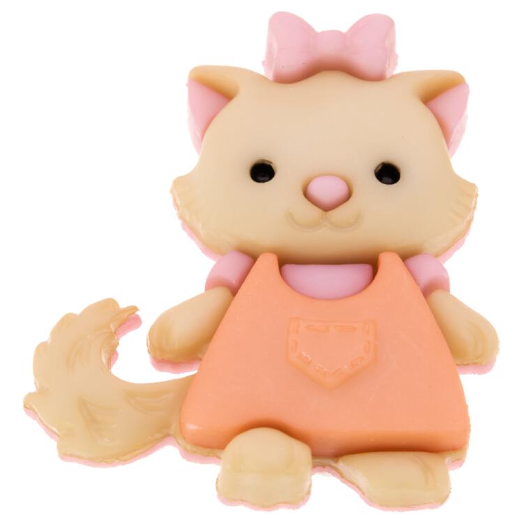 Kinderknopf/Babyknopf - süßes Kätzchen in rosa Kleidchen