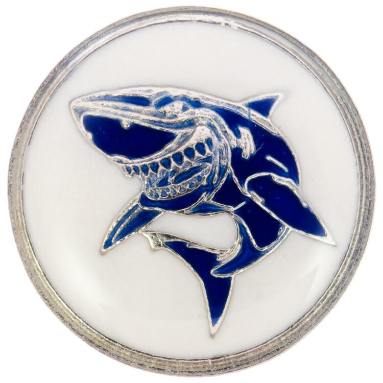 Metallknopf in Weiß-Silber mit Haifischmotiv
