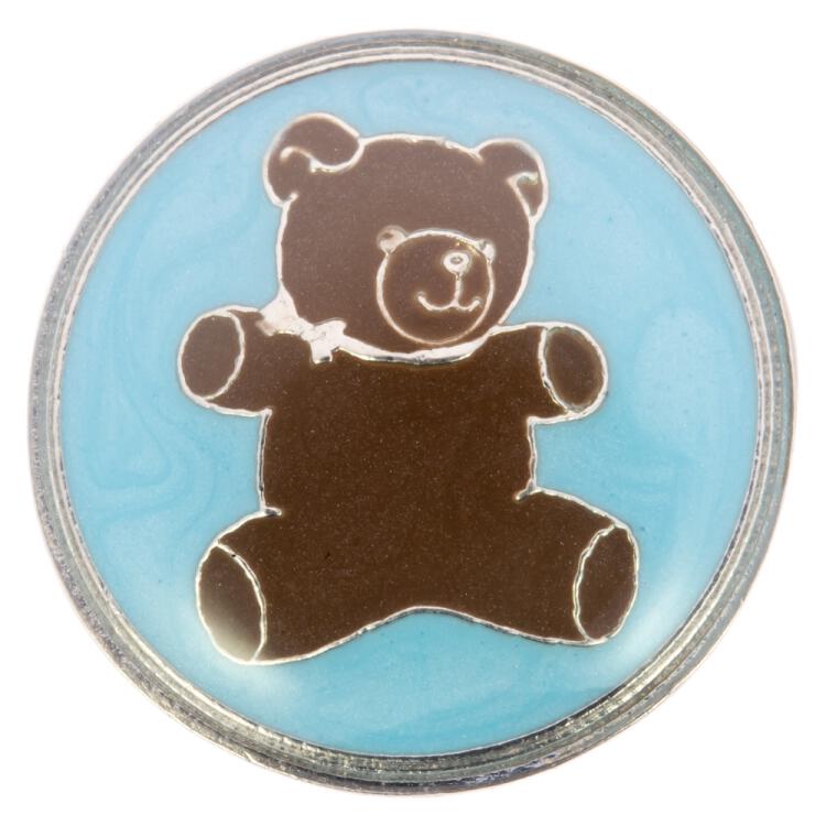 Metallknopf in Himmelblau-Silber mit Teddybärmotiv