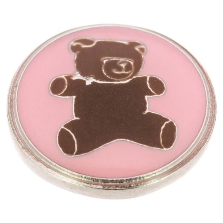 Metallknopf in Rosa-Silber mit Teddybärmotiv 13mm