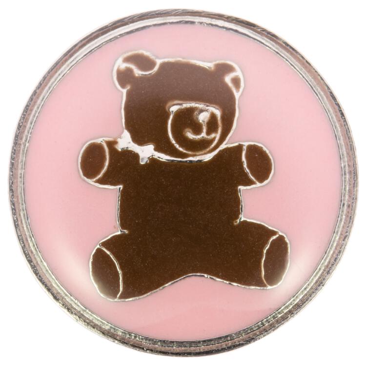 Metallknopf in Rosa-Silber mit Teddybärmotiv 13mm