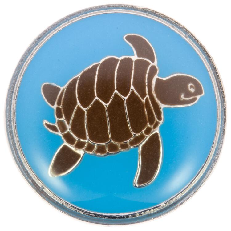 Metallknopf in Blau-Silber mit einer Schildkröte 13mm
