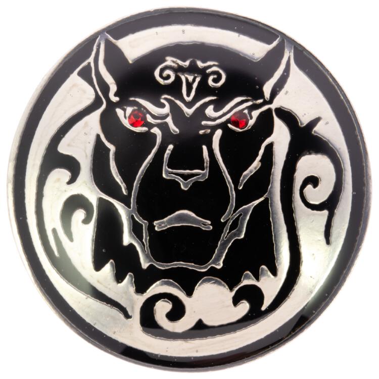 Silberner Metallknopf mit Puma in Schwarz mit roten Swarovski-Augen 28mm