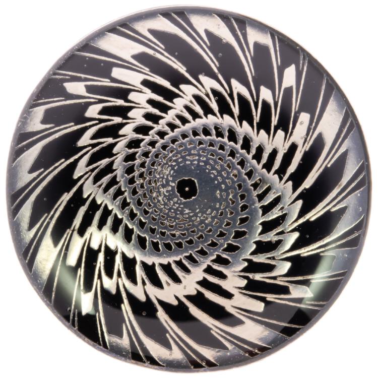 Metallknopf in Silber-Schwarz mit abstraktem Federwirbel 28mm