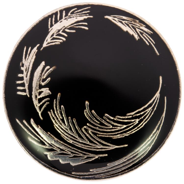 Designerknopf aus Metall in Schwarz mit silbernem Federmotiv 15mm