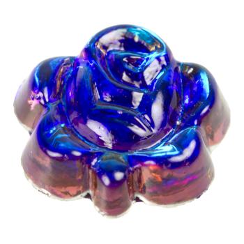 Glasknopf Rosenform mit Metallöse in glänzend Blau