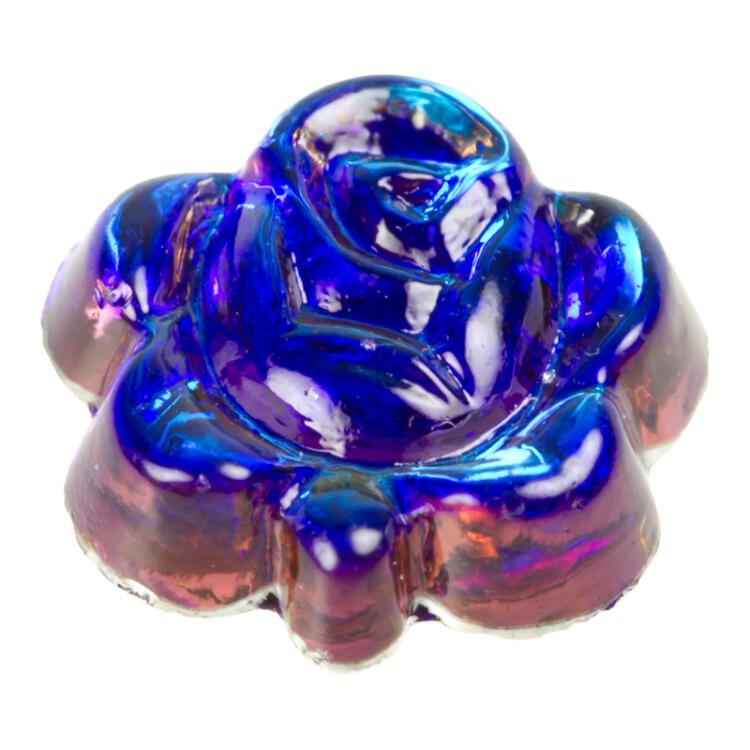 Glasknopf Rosenform mit Metallöse in glänzend Blau 11mm