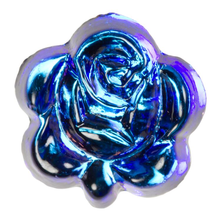 Glasknopf Rosenform mit Metallöse in glänzend Blau 11mm