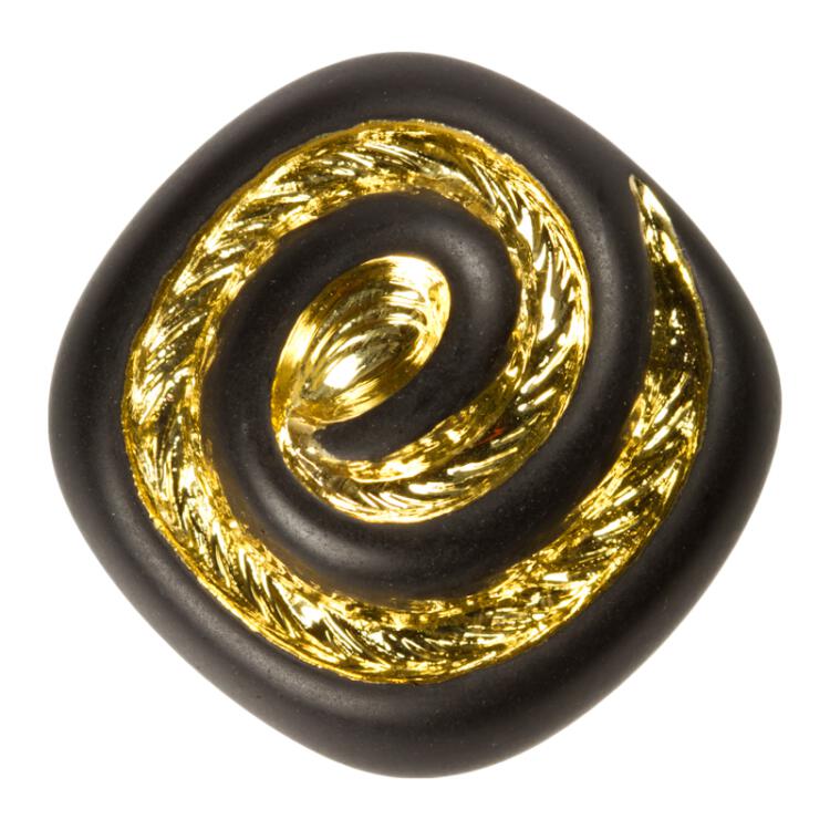 Glasknopf in Schwarz mit Spiralmuster in Gold
