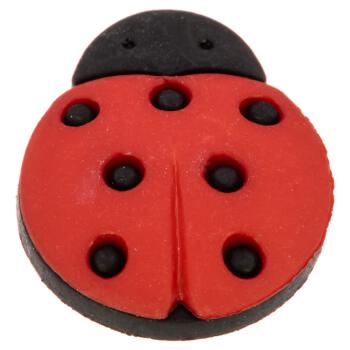 Kinderknopf aus Kunststoff - Marienkäfer in Schwarz-Rot matt
