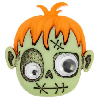 Kinderknopf aus Kunststoff - Frankensteins Monstergesicht mit Wackelaugen
