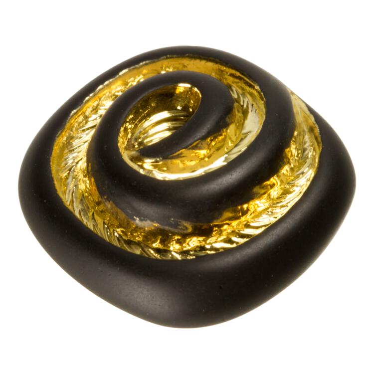 Glasknopf in Schwarz mit Spiralmuster in Gold 23mm