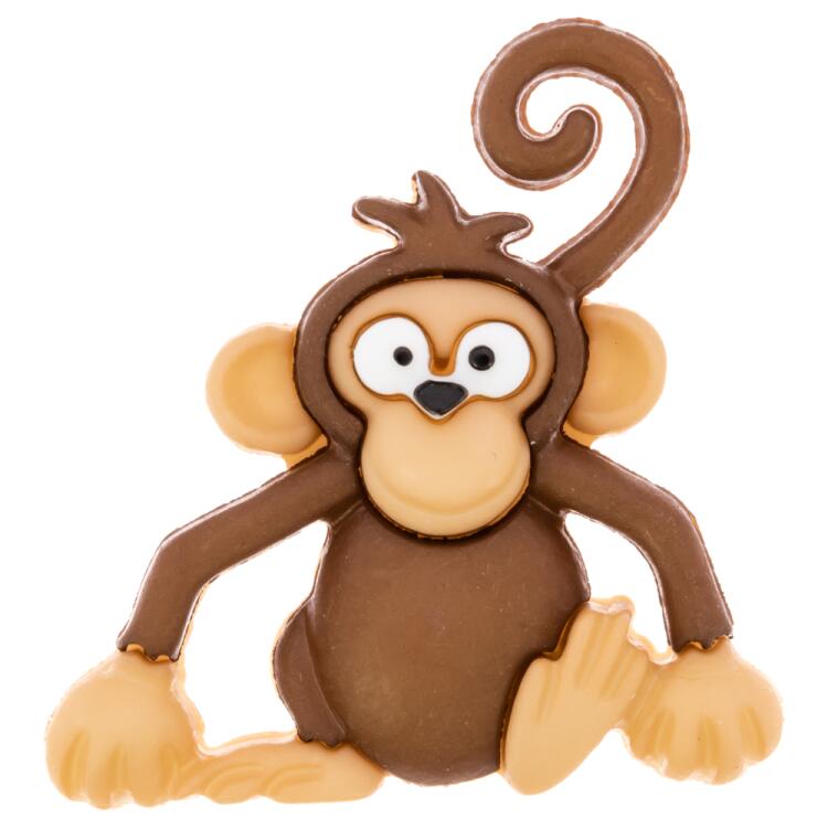 Kinderknopf aus Kunststoff - schlauer Affe in Braun 32mm