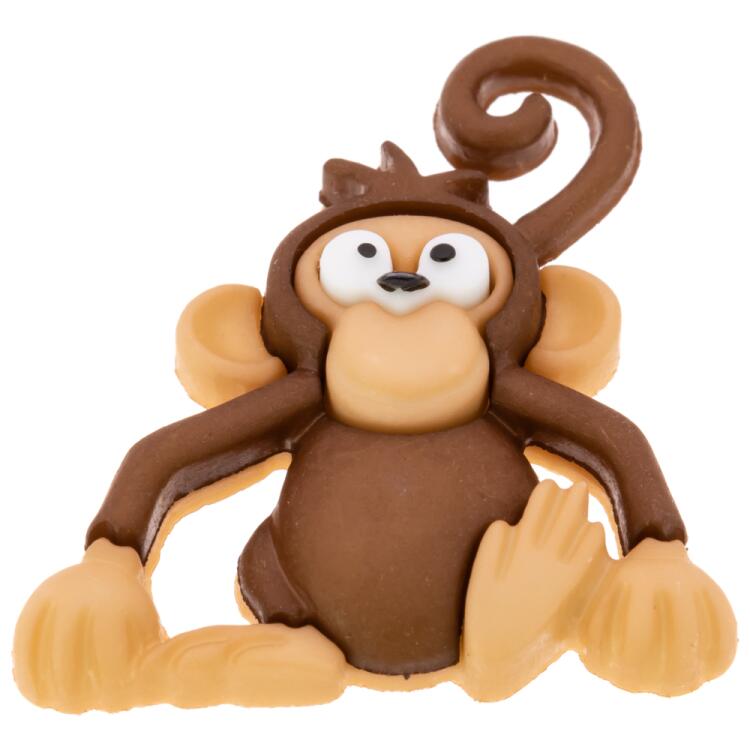 Kinderknopf aus Kunststoff - schlauer Affe in Braun 32mm