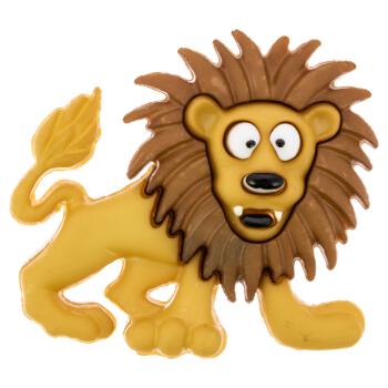 Kinderknopf aus Kunststoff - tapfer Löwe in Gelb-Braun
