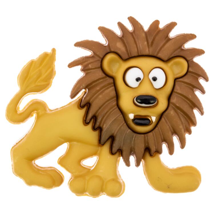 Kinderknopf aus Kunststoff - tapferer Löwe in Gelb-Braun 35mm