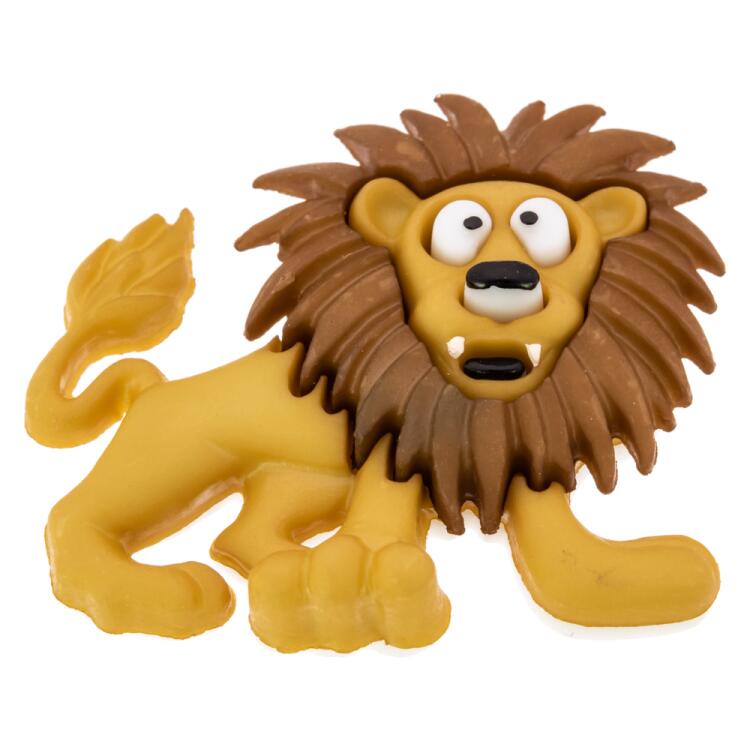 Kinderknopf aus Kunststoff - tapferer Löwe in Gelb-Braun 35mm